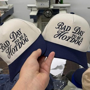 Bad Day To Be a Hot Dog Embroidered Trucker Hat, Baseball hat, Summer hat, Funny trendy trucker snapback hat Fourth of July hat, 4th of July