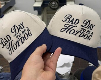 Bad Day To Be a Hot Dog Embroidered Trucker Hat, Baseball hat, Summer hat, Funny trendy trucker snapback hat Fourth of July hat, 4th of July