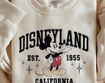 Bluza z haftem Disneyland California, sweter z Myszką Miki, rok prod. 1955, koszulka retro Disney, bluza z okrągłym dekoltem Disney World, bluza dziecięca