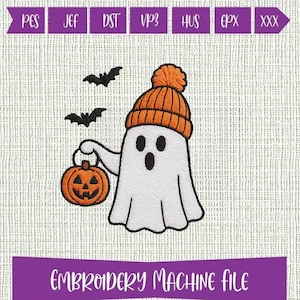 Motif de broderie fantôme mignon - fichier numérique chauve-souris citrouille d'Halloween - motif de broderie Machine effrayant chapeau