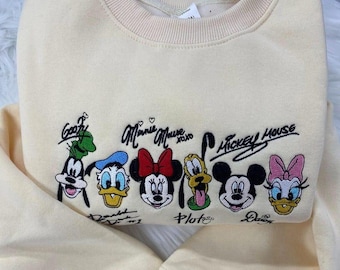 Camisa bordada de Mickey y sus amigos, camisa bordada de Disney World, camisa de cuello redondo de Disneyland, camisa de Mickey y compañía de Disney, top de colores cómodos