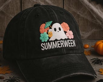 Embroidered Summerween Boo Hat, Summer-ween Cap, Spooky Season Hat, Halloween Cap, Halloweener Gift, Summerween Ghost Hat
