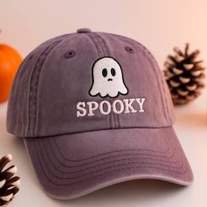 Spooky Ghost Hat Embroidered – Halloween Dad Hat, Vintage Purple Baseball Cap, Fall Aesthetic Hat, Cute Ghost Cap, Spooky Season Gift