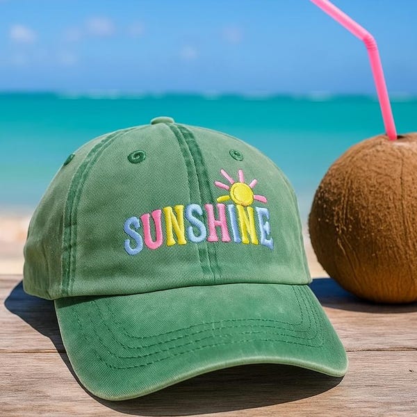 Gorra bordada Sunshine, gorra de papá de algodón lavado, gorra de béisbol colorida para el verano, regalo playero para ella, gorra con estética pastel