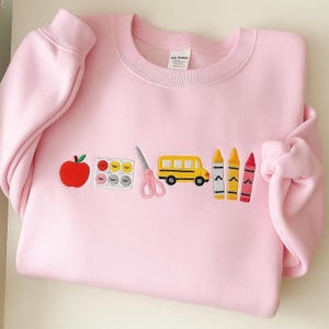Embroidered Teacher Life Crewneck Sweatshirt with Cute Teacher Icons, Embroidered Teacher Sweatshirt, Teacher Appreciation, Teacher Gift