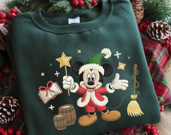Custom Embroidered Mickey Christmas Sweatshirt, Cute Holiday Embroidery Sweater, Disney Christmas Shirt, Santa Mickey Embroidered Gift