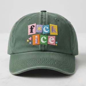Czapka z daszkiem z haftem F*ck Ice | Czapka z kolorowym napisem | Regulowana czapka w stylu streetwear