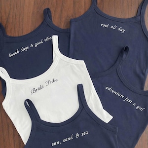 Embroidered Crop Tank Top, Custom Text Bridal Party Top, Bridesmaid & Bride Gift