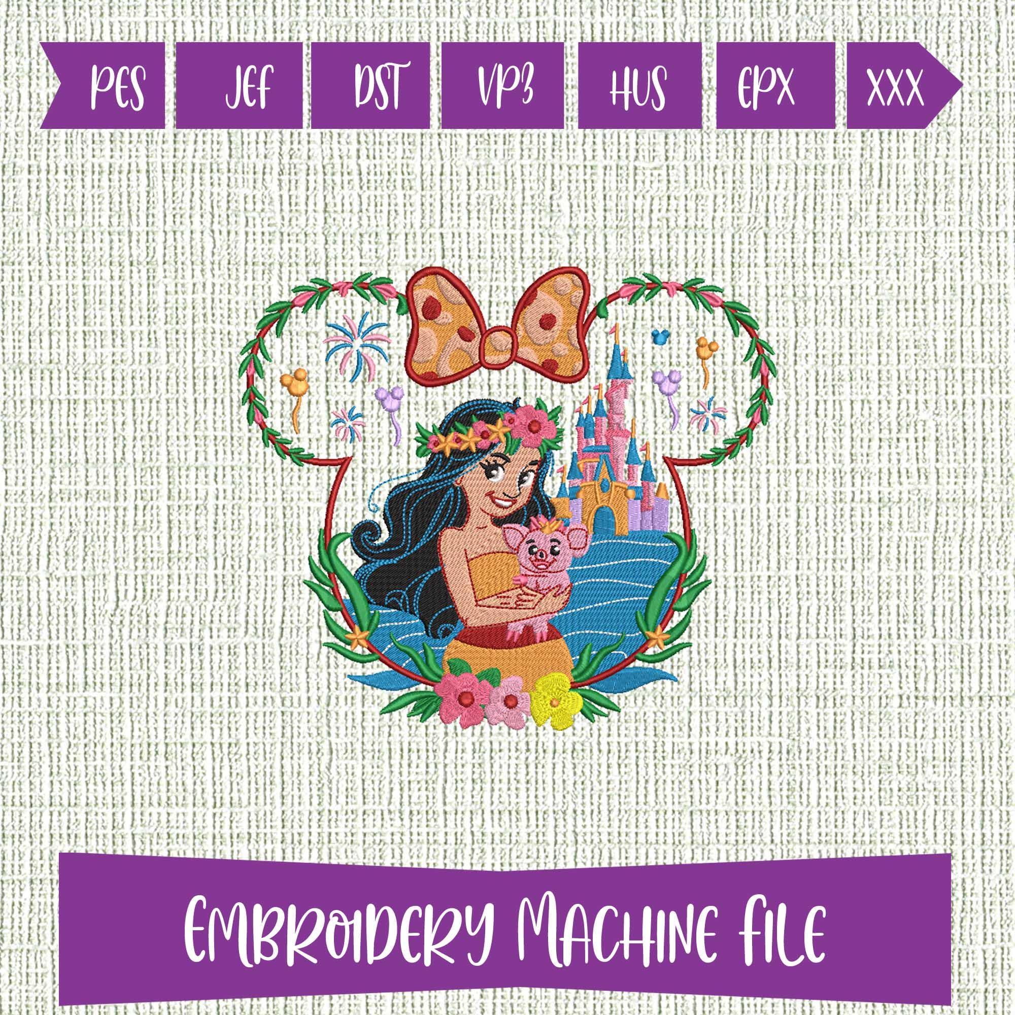 Moana Mouse Embroidery Design, Disney Applique, Polynesian Princess File, Machine Embroidery, Instant Download