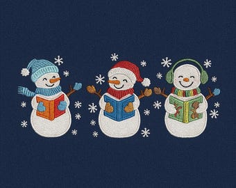 Three Snowmen Singing Christmas Embroidery Design | Cute Winter Snowman Machine Embroidery File | Xmas Caroler Embroidery Pattern