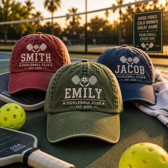 Custom Embroidered Pickleball Hat, Washed Cotton Cap, Sporty Golfer Gift