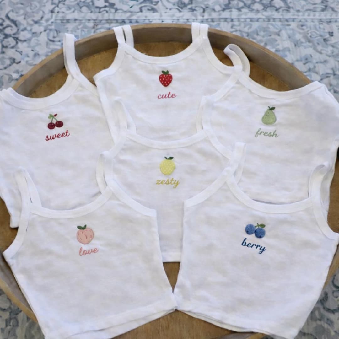Fruit Embroidered Baby Tank Top | Minimal Graphic Crop Top | Small