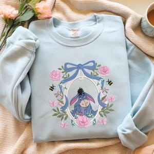 Magical Kingdom Embroidered Jumper, Floral Cartoon Mirror Bow Embroidered Sweatshirt, Magical Land Movie Character Shirt, Girl Trip Tee