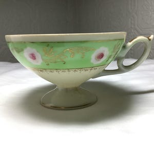 Hand-painted Japanese Porcelain Tea Cup 1930s Shafford Japan Green Pink ...