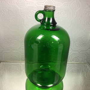 Vintage 1950s Green Glass Finger Loop Gallon Bottle, Made in Canada Moonshine Jug, Farmhouse Decor