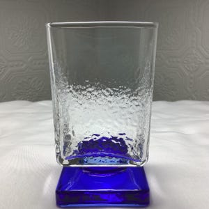 Bormioli Rocco Cobalt Blue Square Pedestal Cocktail Glass Italy, Pebbled Design square blue pedestal Vintage Whiskey glass