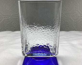 Vintage Bormioli Rocco Square Pedestal Liqueur Glasses With Cobalt