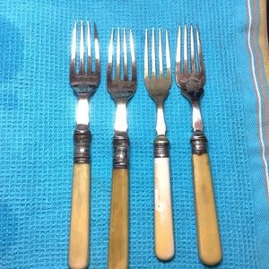 Antique Cutlery Mismatched Victorian Sterling Silver/Plated  Bone Handle Antique  Forks, Butter Knives Vintage Box