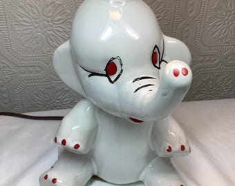 Vintage Elephant Table Lamp, White Elephant Baby/Kids  Room Decor, Child’s Lamp Happy Elephant