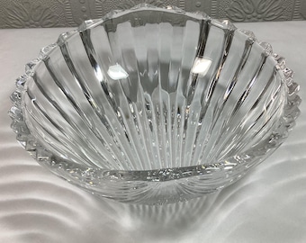 Vintage Villeroy & Boch Sea Shell Shaped  Lead Crystal Bowl, 7” Ribbed  Bowl West Germany