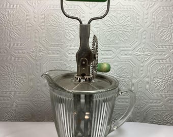 Antique Ekco Chicago A & J Egg Beater with Ribbed Mixing Bowl  Pitcher #639, 1930s Kitchen Decor