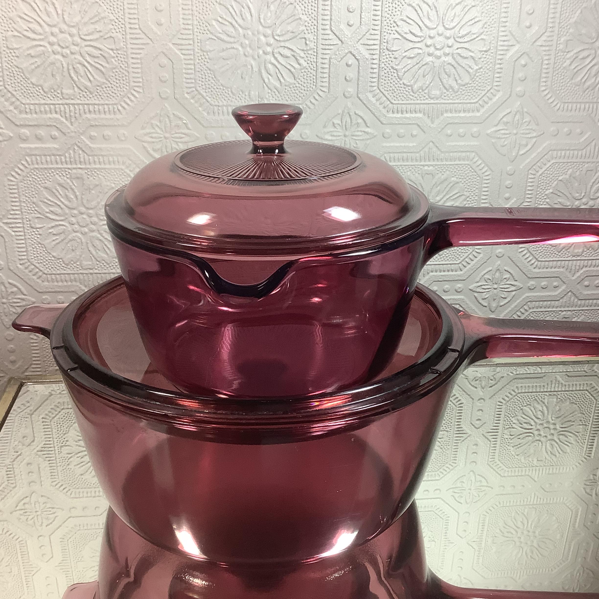 Visions Cookware Set Pyrex Visions Cookware Set by Corning USA, 4 Piece Cranberry Glass Set ...