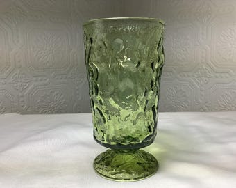 Anchor Hocking Lido Milano Drinking Glass, Avocado Green Vintage Pedestal  Glass , Mid Century Barware