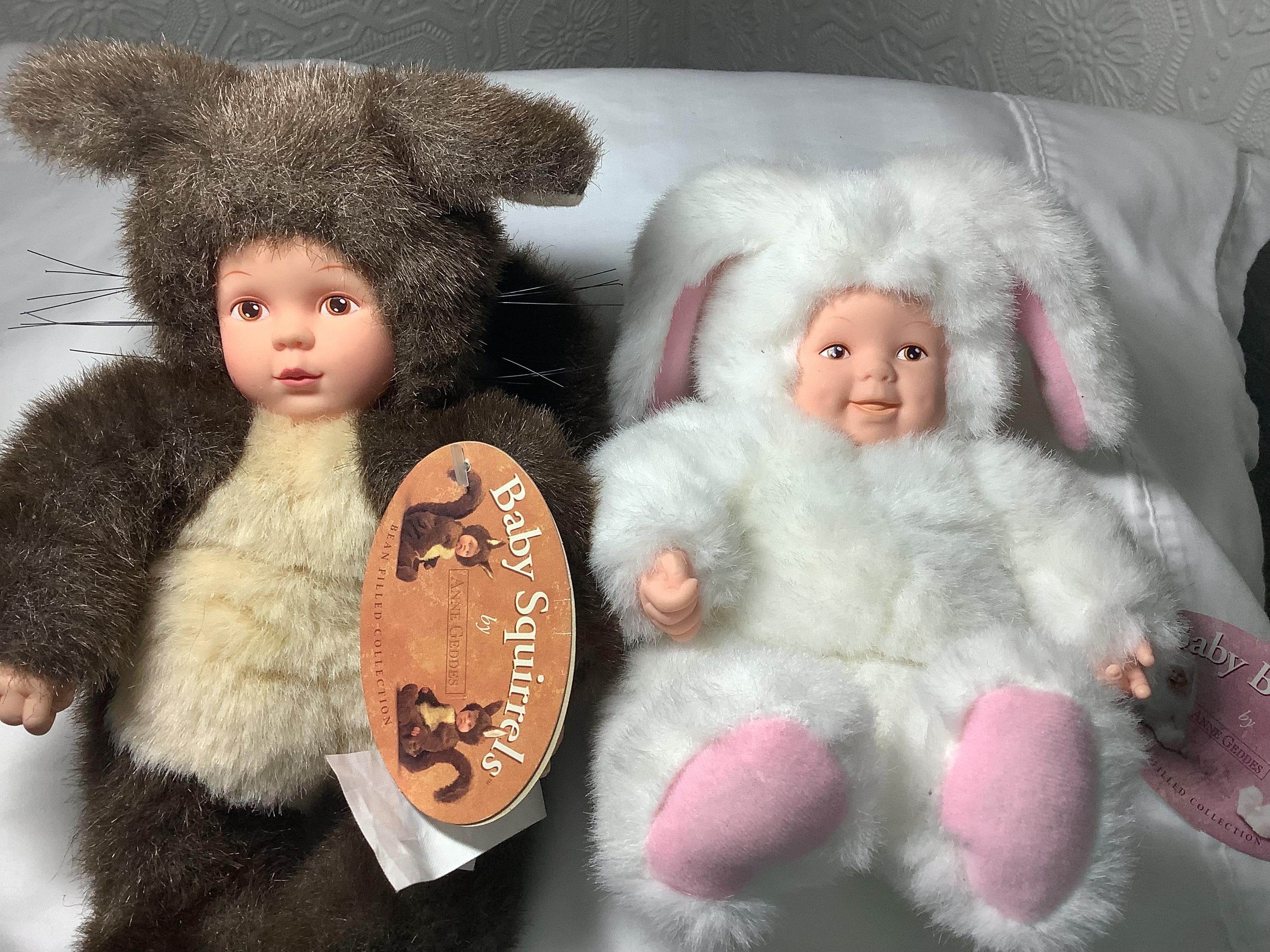 Anne Geddes Baby Bunny, Baby Squirrel With Original Tags, Plush