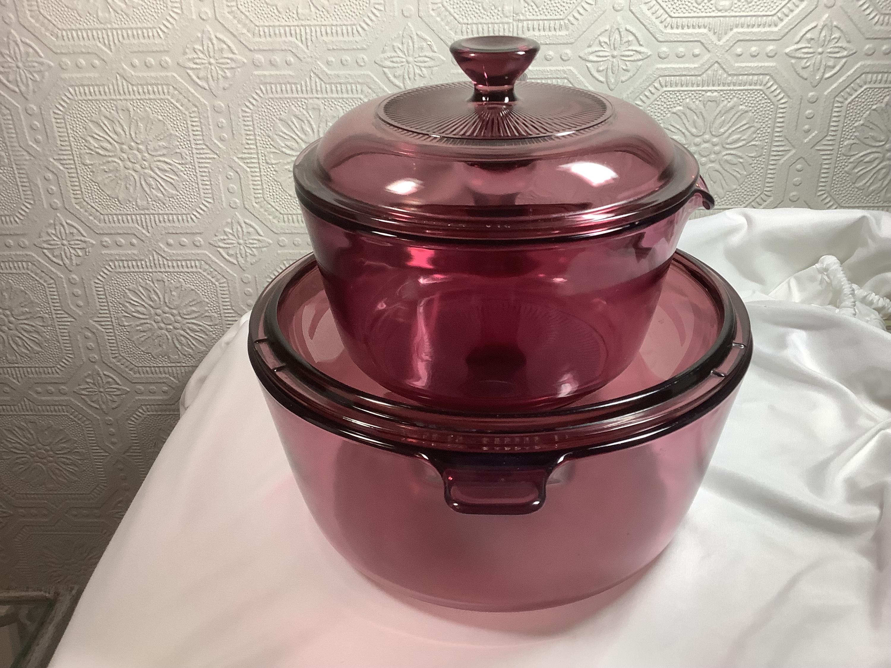 Visions Cookware Set Pyrex Visions Cookware Set by Corning USA, 4 Piece Cranberry Glass Set ...