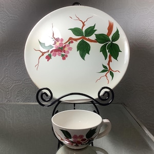 Vintage Adams England Plate and Cup: Hand-Painted Floral Vine, Pattern 2894