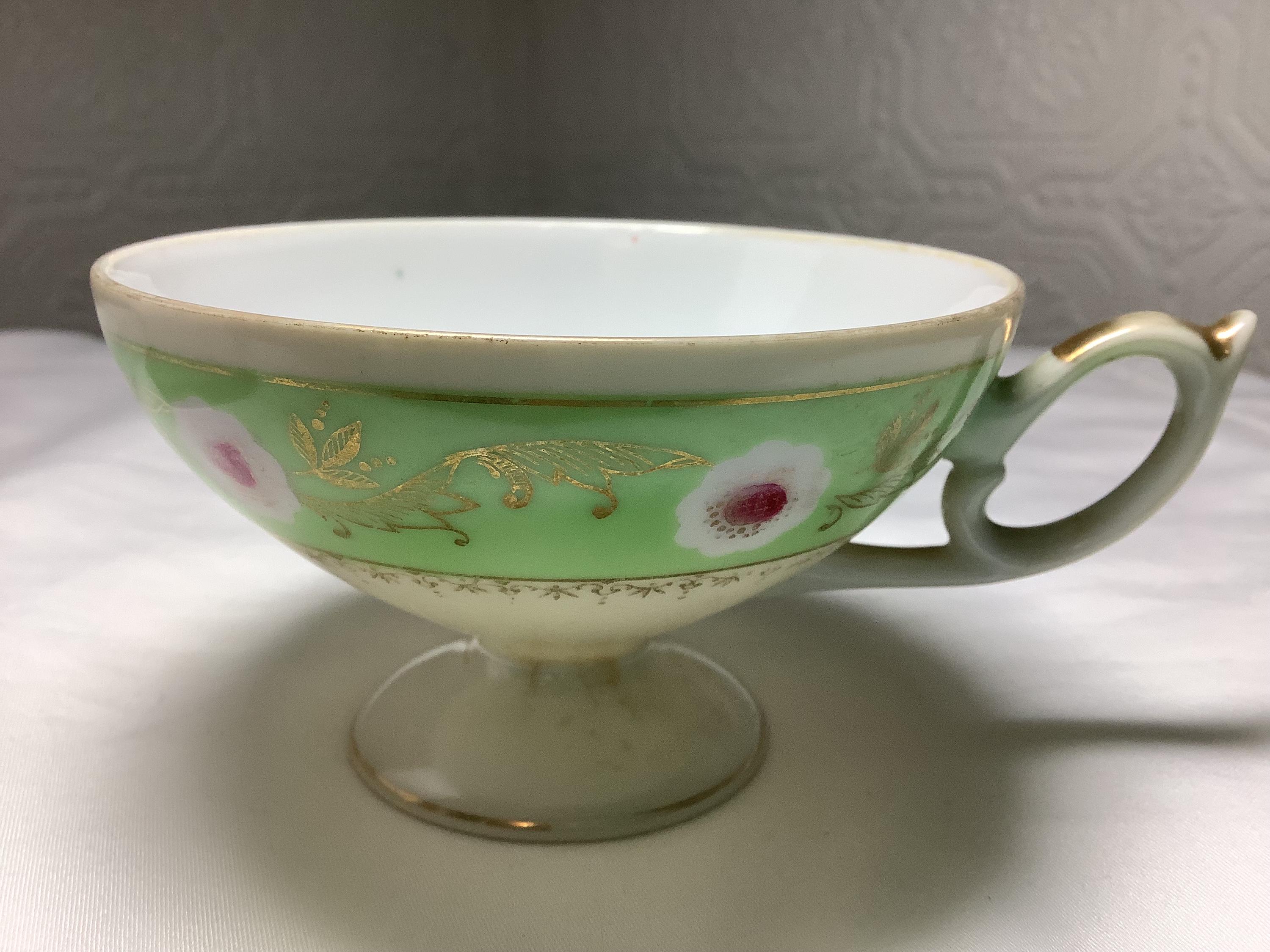 Hand-painted Japanese Porcelain Tea Cup 1930s Shafford Japan Green Pink ...