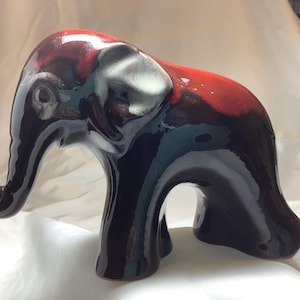 Vintage Canadian Pottery  Elephant Figurine Dip Glaze Red & Brown, White MCM Pottery  4.5” Elephant