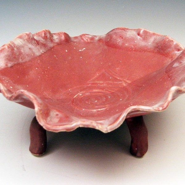 Footed Bowl: Deep Rose Pink and White with Swirl SALE