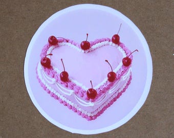 Handmade Pink Heart Cake Sticker - Waterproof - Laminated