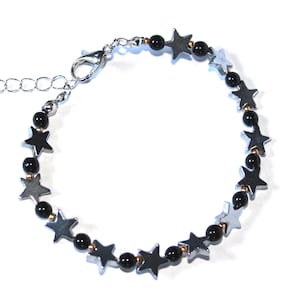 Star Beaded Bracelet with Extender, Sliver, Black, Gold