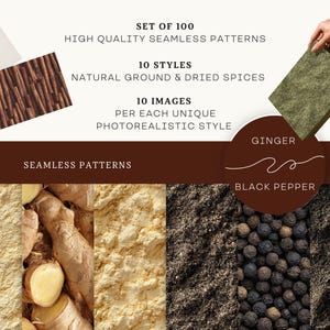 Real Spices Seamless Patterns, 100 JPG, Black Pepper, Cinnamon, Anise ...