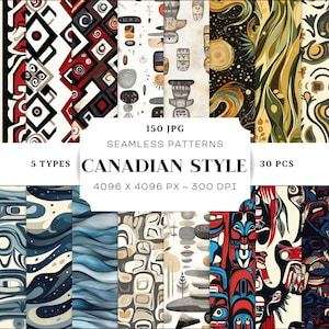 Canadian Indigenous Ethnic Style Seamless Patterns, 150 JPG,  First Nations Folklore, Handmade Digital Paper, Printable, Commercial Use