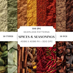 Real Spices Seamless Patterns, 100 JPG, Black Pepper, Cinnamon, Anise ...