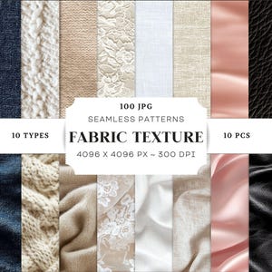 Fabric Texture Seamless Pattern, 100 JPG, Lace, Wool, Cashmere, Linen, Cotton, Silk, Denim, Velvet, Digital Paper, Printable, Commercial Use