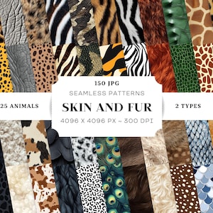 Pelle di animale, pelliccia, lana, motivi senza soluzione di continuità, 150 JPG, naturale e disegno, sfondo safari, carta digitale fatta a mano, stampabile, uso commerciale