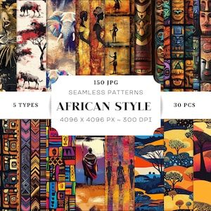 African Nations Ethnic Style Seamless Patterns, 150 JPG, Tribes Native Folklore, Safari, Handmade Digital Paper, Printable, Commercial Use