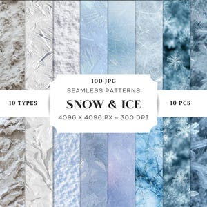 Snow and Ice Seamless Patterns, 100 JPG, Grain Texture, Winter Surface Bundle, Melting, Dirty, Frost, Digital Paper, 3D, Commercial Use