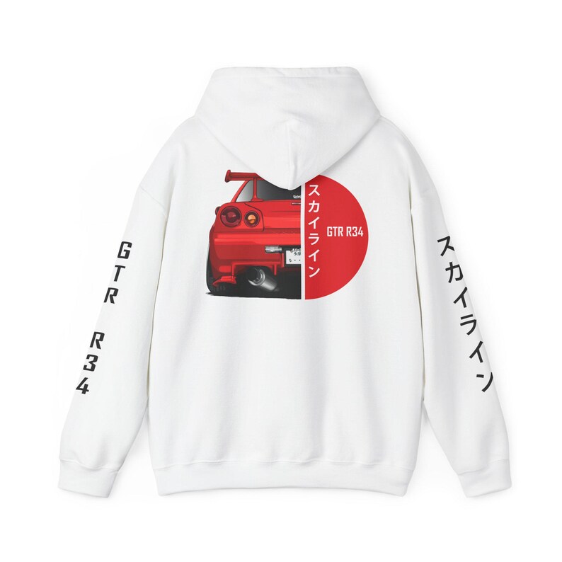 thumbnail image 2 of GTR R34 Hoodie - JDM Mechanic Boost Drift Shirt - Black, Hooded, Fleece - Men's 2 of 5