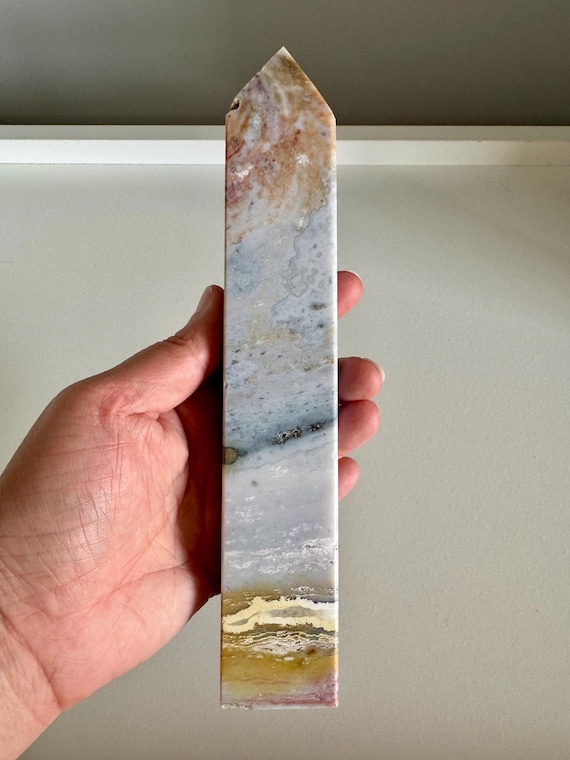 Blue Pastel Ocean Jasper Tower | Madagascar Calming Stone