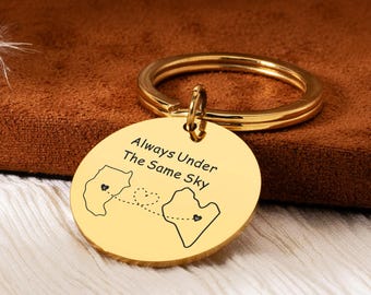 Personalised Country Keychain, Custom Engraving Text Keyring, State Keychain, Anniversary Gift, Long Distance Relationship Gift, Couple Gift
