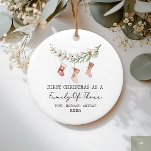Family Of Three Christmas Ornament, Custom New Family Ornament, Baby&#39;s First Christmas Ornament, Personalized Family Ornament Gift