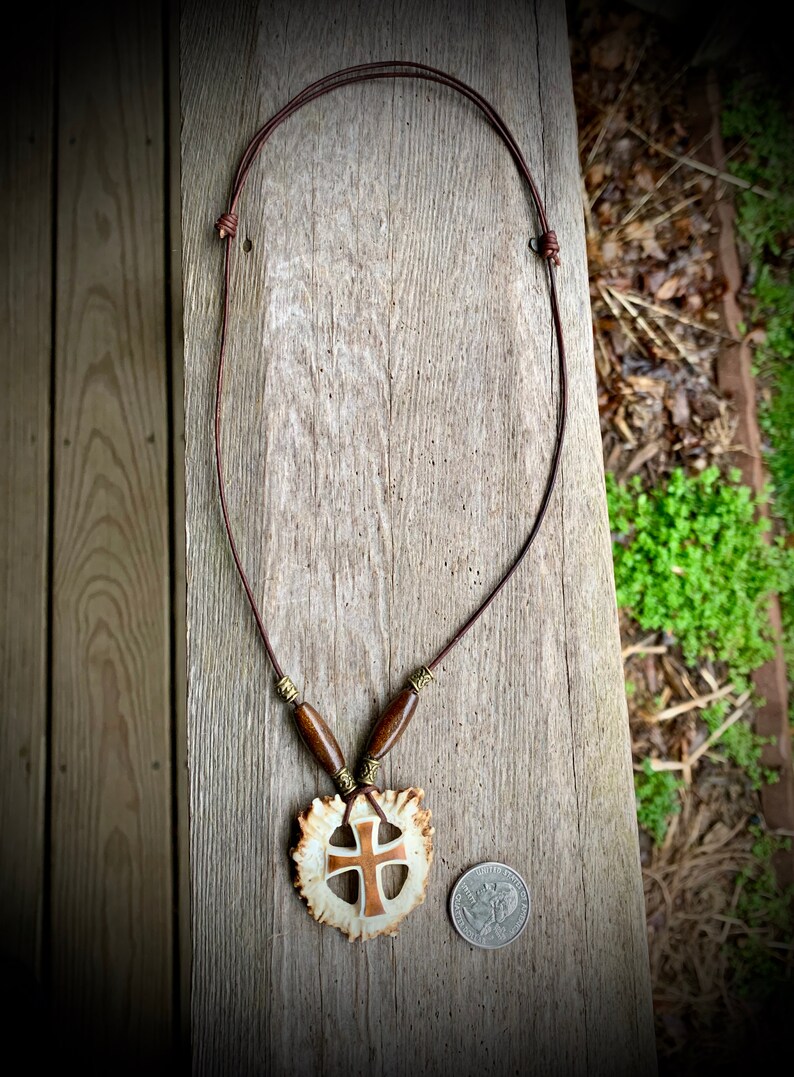 Deer Antler Necklace Hand Carved Cross hand carved SHIPS FREE Etsy