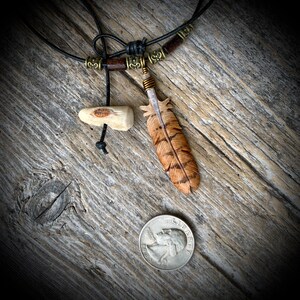 Necklace Red Tail Hawk Feather Deer Antler Carved