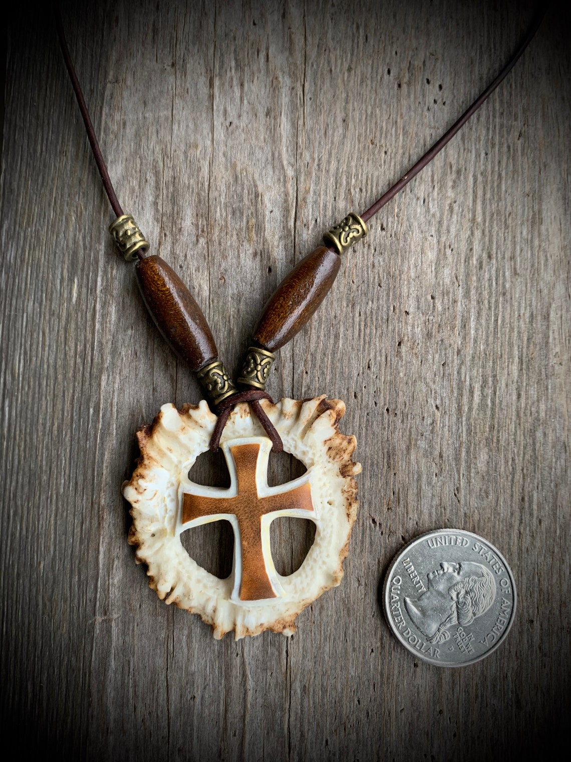 Deer Antler Necklace Hand Carved Cross hand carved SHIPS FREE Etsy