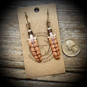 Red-Tailed Hawk Feather Deer antler carving Earrings Art Hunting  FREE SHIPPPING